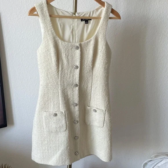 🤍🤍J crew Cream tweed Textured Mini Dress in ivory - Picture 2 of 10
